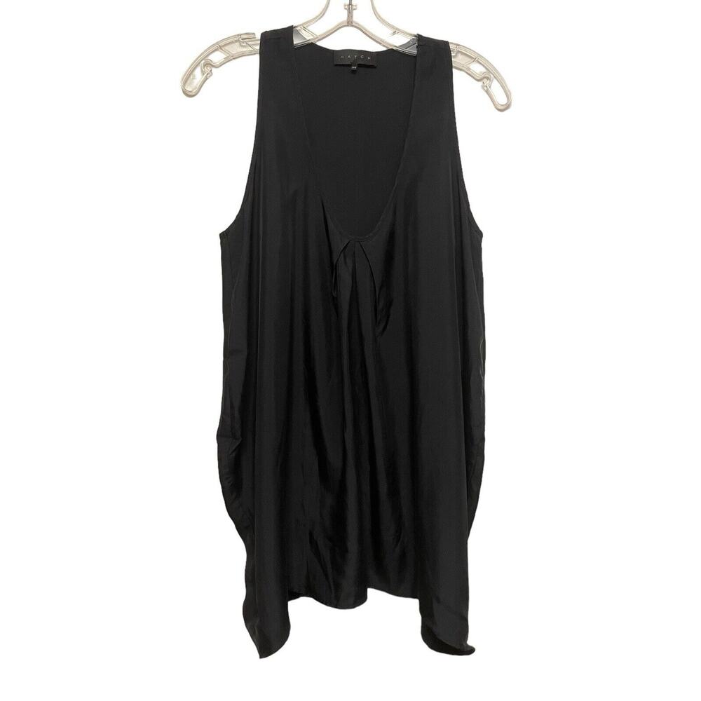 Hatch Maternity Sleeveless Satin Tank Top Blouse One Size‎ Black Pleated V-neck